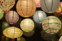 Multi-colored paper lanterns