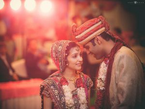 Indian bride and groom on their wedding day