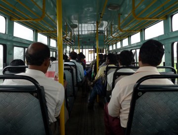 Inside a public transport bus in India