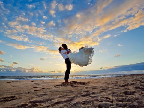 Newlyweds on the beach