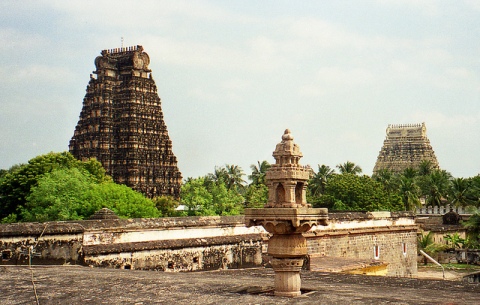 Srirangam temple towers seen from afar