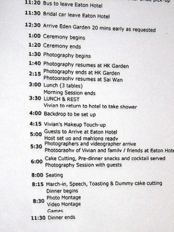 Wedding itinerary