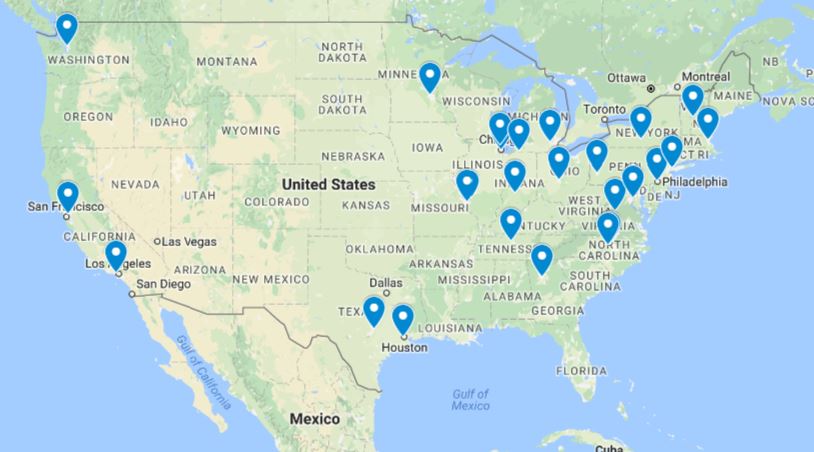 Locations of 25 of the Top 30 Business Schools in the US